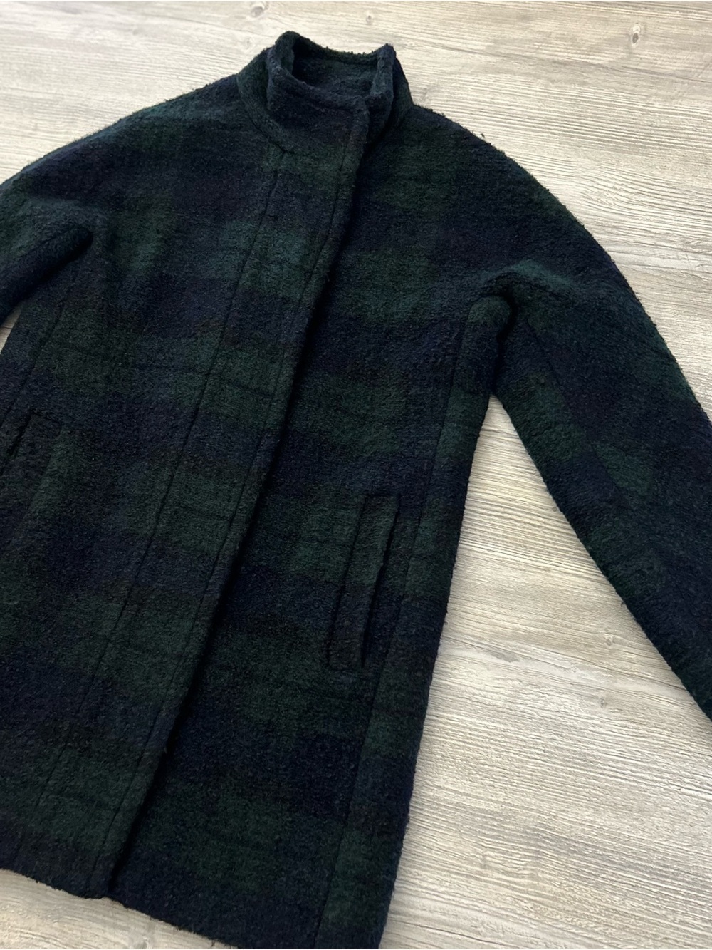 J.Crew Factory Women's Bouclé City Pea Coat in Black Watch Plaid Size 4